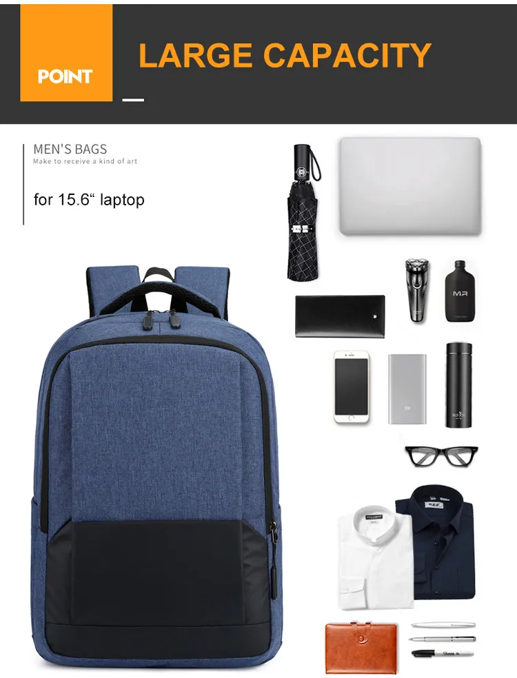 Men Woman Travelling USB Recharging 15.6 Inches Backbag Business Waterproof Laptop Backpack with USB