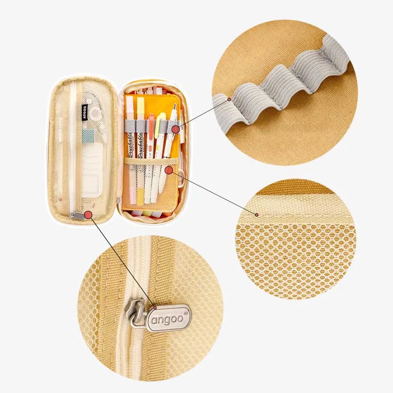New Arrival Foldable Big Capacity Canvas Zipper Pencil Pouch Case Bag Stationery Organizers Compartments Cosmetic Makeup Bags