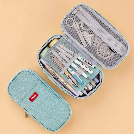 New Arrival Foldable Big Capacity Canvas Zipper Pencil Pouch Case Bag Stationery Organizers Compartments Cosmetic Makeup Bags
