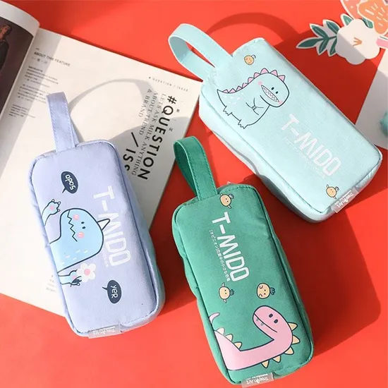 Wholesale Kids School Stationery Pen Bags Canvas Cartoon Dinosaur Pencil Case