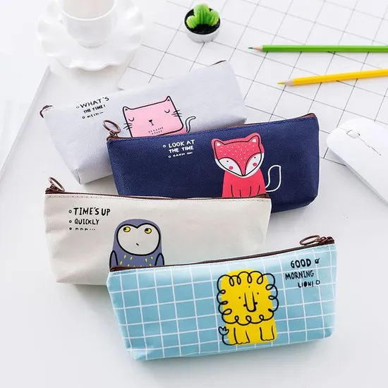 Wholesale School Cartoon Animal Zipper Canvas Pencil Case for Children