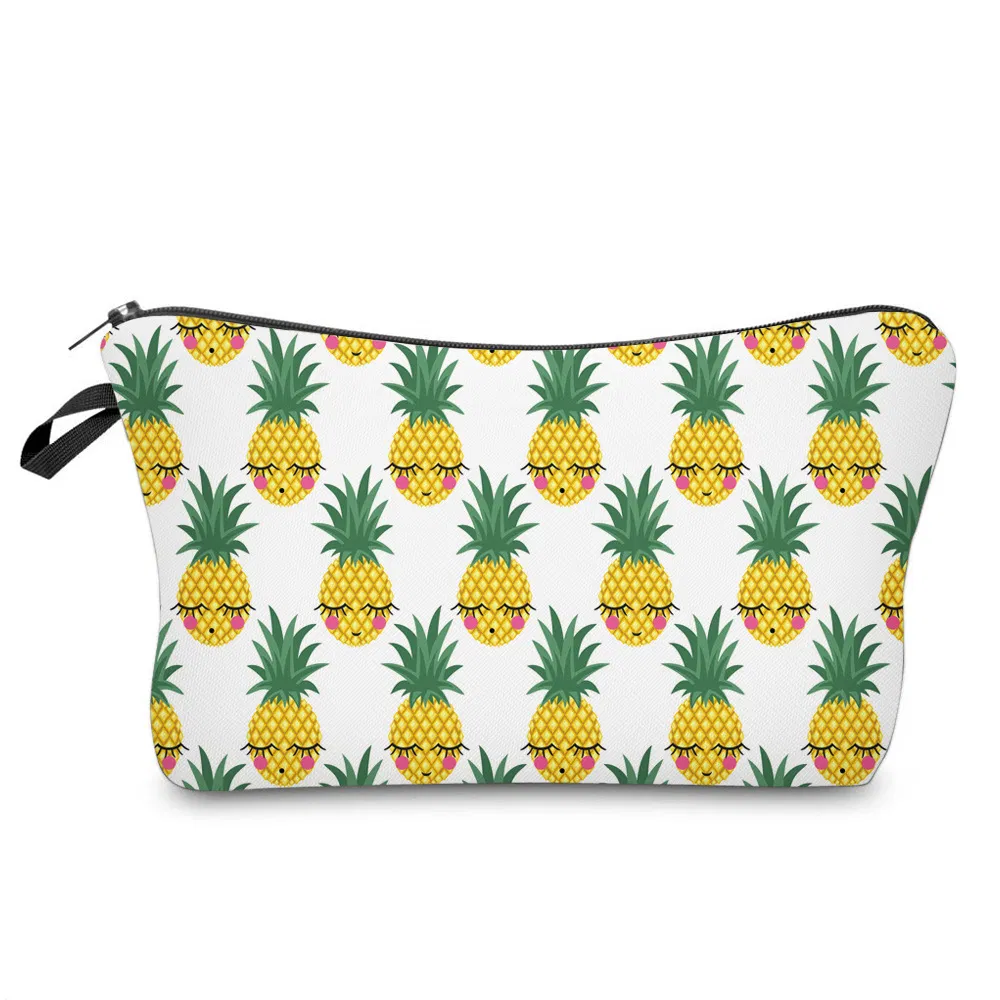 Wholesale Custom Pineapple Print Pencil Pouch Lady Cosmetic Bag with Logo