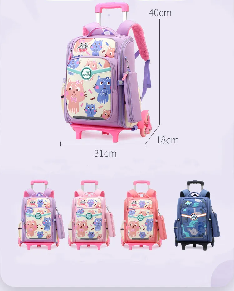 Elementary School Students Trolley Schoolbags Lightweight Towable and Detachable Two-Purpose Trolley Schoolbag