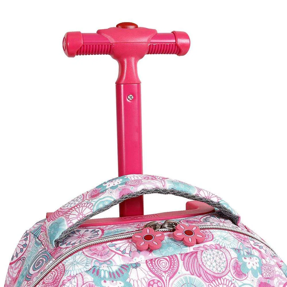 New Trolley School Bags Set with Lunch Box, Large Capacity School Bags Kids Backpack for Girl 600d Polyester Flower Legend