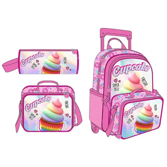 Wholesale 3PCS Customizable Bags with Logo School Girls Backpack Set Student Trolley School Bags Set