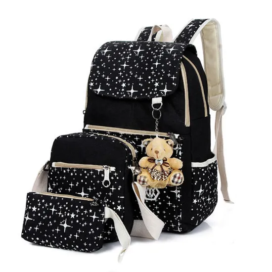 3PCS Casual Star Print Canvas Top Name Brand Kids School Bag Set