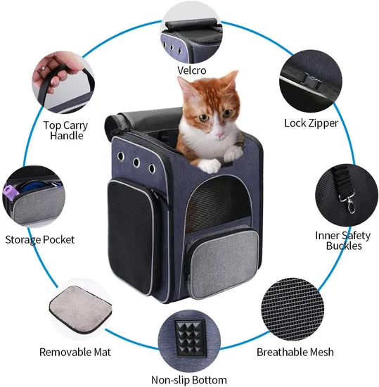 Pet Carrier Strap Foldable Sventilated Design Pet Travel Backpack with Internal Seat Belt for Travel Hiking Camping