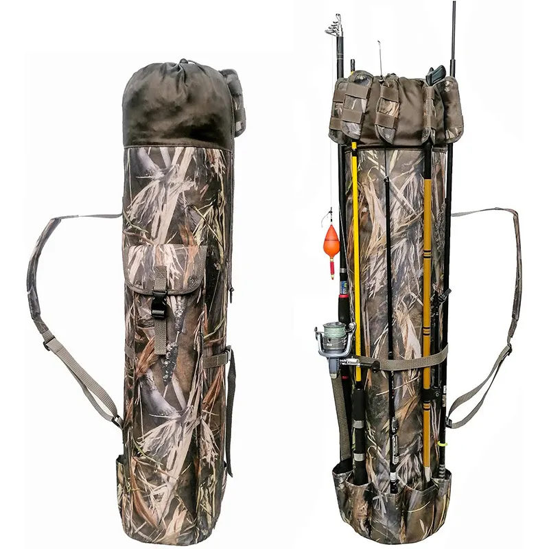 Factory Customized Canvas Fishing Rod Storage Bag Travel Handbag Large Capacity Fishing Bag