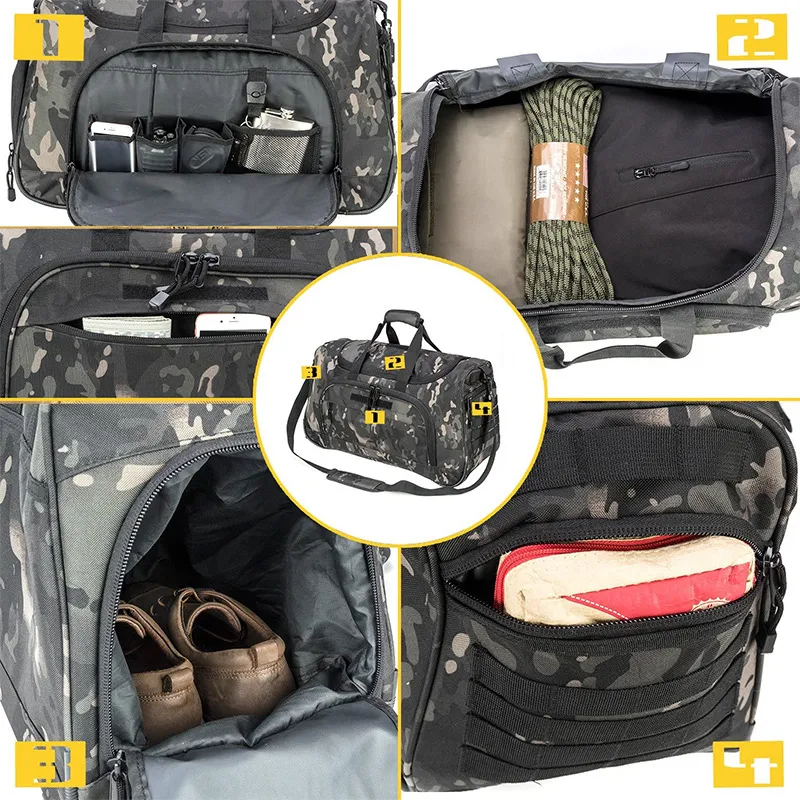 Cross Border New Tactical Camouflage High-Capacity Portable Fitness Bag Travel Storage Bag with Independent Shoe Compartment