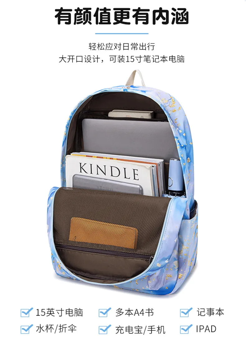 New Colorful Backpack for Primary and Secondary School Students Printed Schoolbag Women&prime;s Three Piece Set