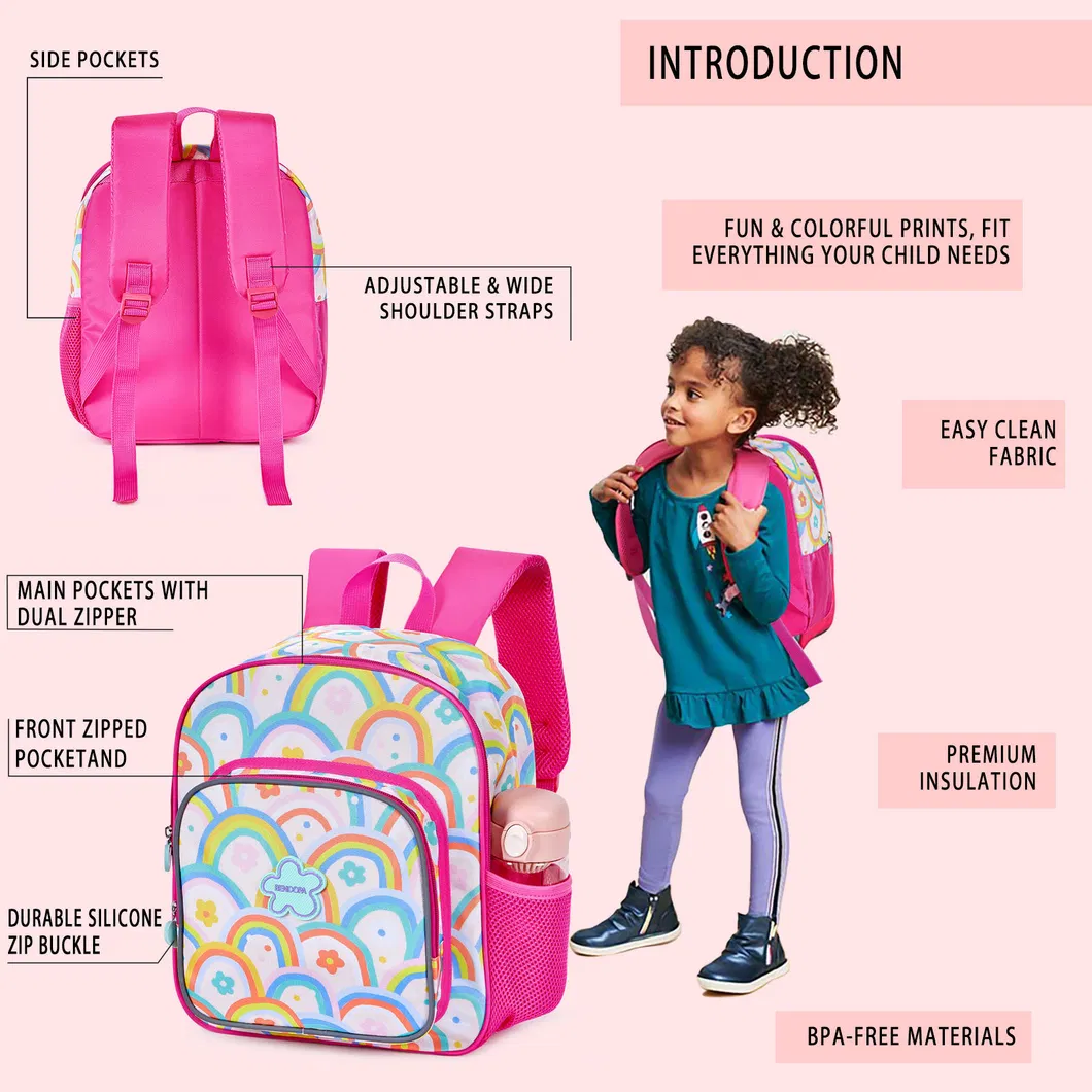 Factory Customized Rainbow Children&prime;s Backpack Elementary School Girl 3 Piece Set Backpack
