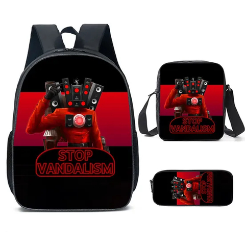 Skifidi Toilet Man Mock Book Bag for Primary and Secondary School Students Shoulder Bag Pen Bag Backpack Three Piece Set