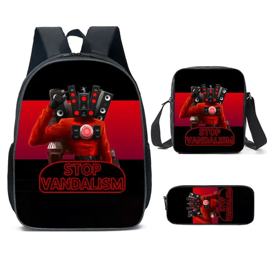 Skifidi Toilet Man Mock Book Bag for Primary and Secondary School Students Shoulder Bag Pen Bag Backpack Three Piece Set