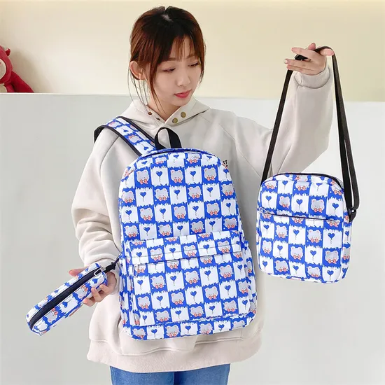 Girl′s Cartoon Cute Animal Three Piece Set Student School Bag Large Capacity Travel Backpack with Pen Bag