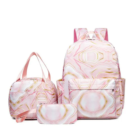 New Oxford Cloth Backpack Student Large Capacity Three Piece Set Printed Campus Backpack for Women