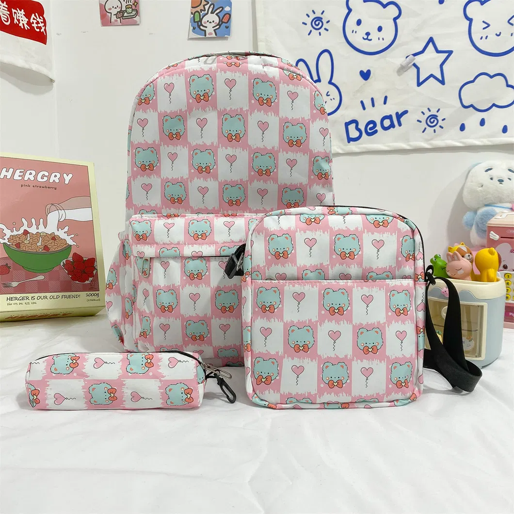Girl&prime;s Cartoon Cute Animal Three Piece Set Student School Bag Large Capacity Travel Backpack with Pen Bag