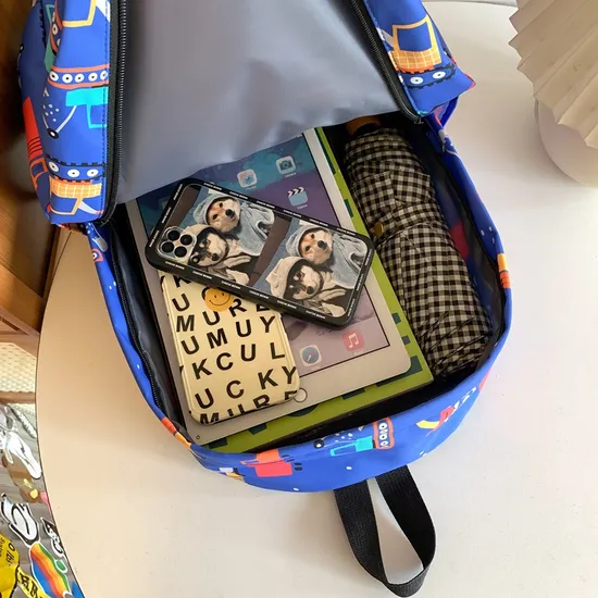 Cartoon Dinosaur Backpack with Graffiti Print Three Piece Set Large Capacity Student Backpack