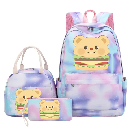 Butter Bear Student Children′s Backpack Handbag Pencil Case 3-Pieces Set
