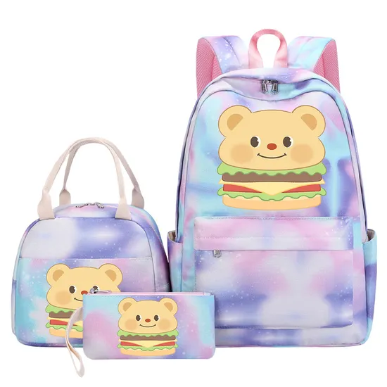 Butter Bear Student Children′s Backpack Handbag Pencil Case 3-Pieces Set