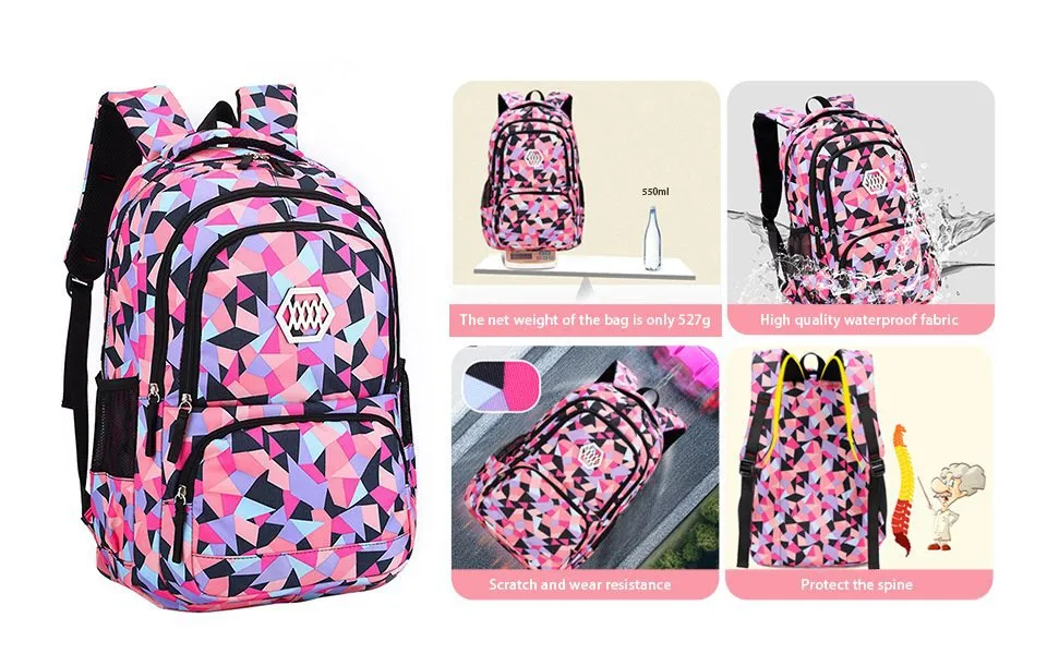 Three Piece Children Backpack Primary and Secondary School Girl Nylon Camouflage Backpack