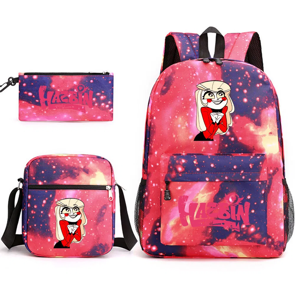 Schoolbags Around Hell Inn Anime Three Piece Schoolbag for Students Cartoon Printing Trend Backpack