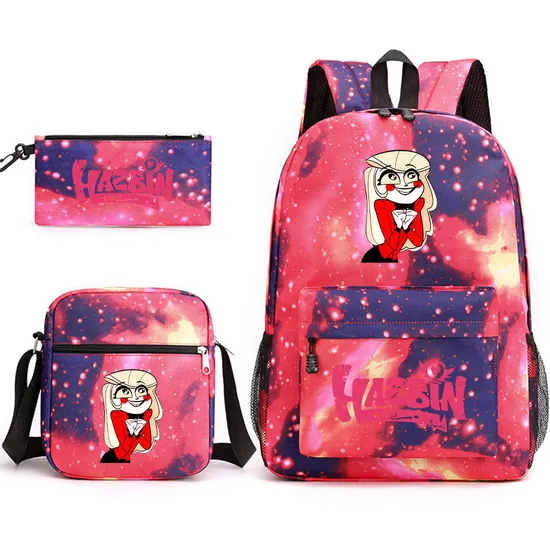 Schoolbags Around Hell Inn Anime Three Piece Schoolbag for Students Cartoon Printing Trend Backpack