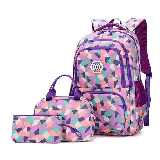 Three Piece Children Backpack Primary and Secondary School Girl Nylon Camouflage Backpack
