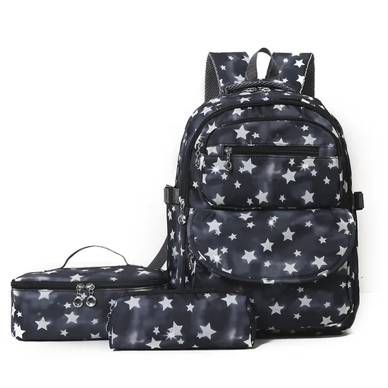 2024 New Backpack for Female High School Students Three Piece Set Simple Backpack