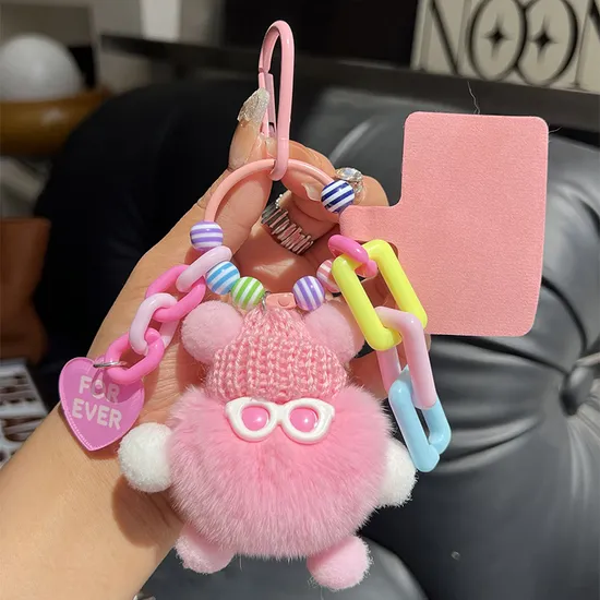 Factory Sale Custom OEM 8cm Cute Plush Small Briquette Rabbit Keyring Car Schoolbag Keychain