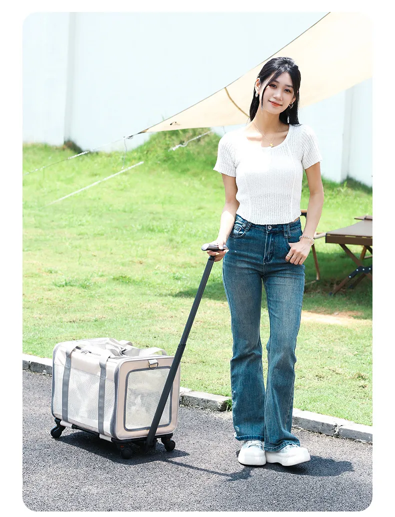 Large-Capacity Trolley Pet Carrying Bag Breathable Dog Bag Foldable Trolley Breathable Cat Shoulder Bag