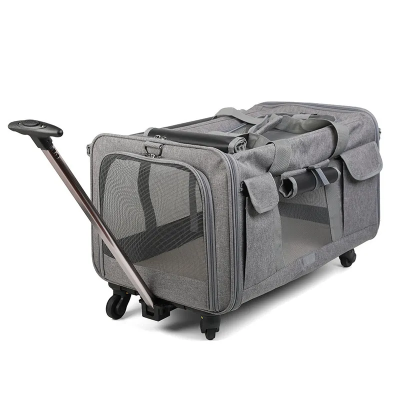 Multifunctional Pull Rod Tug Double Compartment Pet Travel Pull Rod Bag Detachable Foldable Universal Wheel Folding Cat Bag
