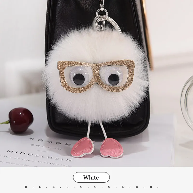 POM POM Keychain 8cm Colored Bulk Fluffy Fur Puff Ball Key for Women Pompom Keychains
