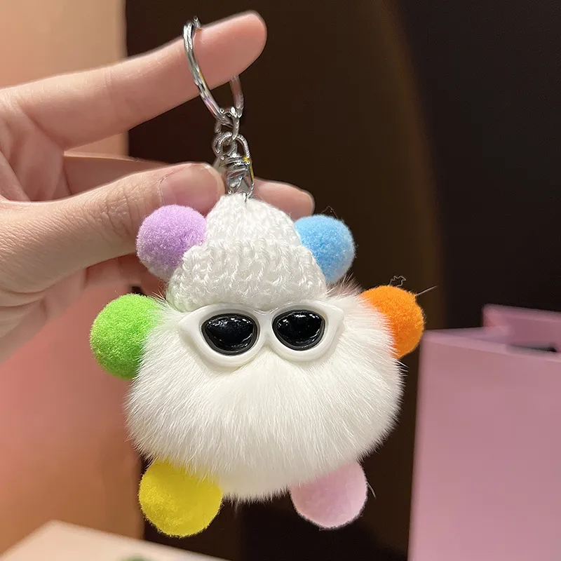 Wholesale Custom OEM 8cm Kawaii Rabbit Hair Little Coal Ball Car Keychain