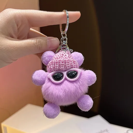 Wholesale Custom OEM 8cm Kawaii Rabbit Hair Little Coal Ball Car Keychain
