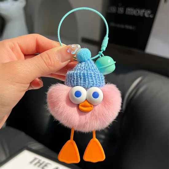 Hot Selling Imitation Fur Cute Duck Keychain Fur Ball Toys Keyring Cute Doll Pendant