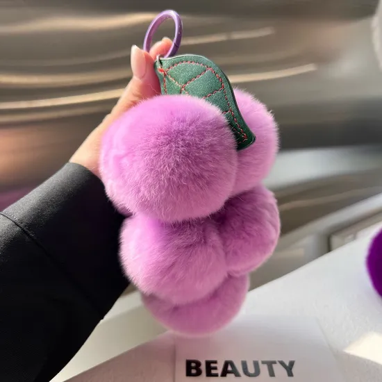 Creative Fruit Keyring Faux Rex Rabbit Fur Grape Pendant Cute Bag Accessories Key Chain
