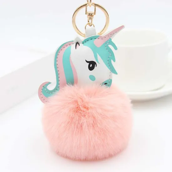 Fur Ball Horse Keychain Pompom Rabbit Fur Ball Key Chain Fluffy Car Pendant Bag Charm Gift Plush Fur Keychain