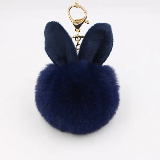 Hot Fluffy Girly POM POM Keyring with Ear Round Shaped Fur Ball Mini Plush Keychain