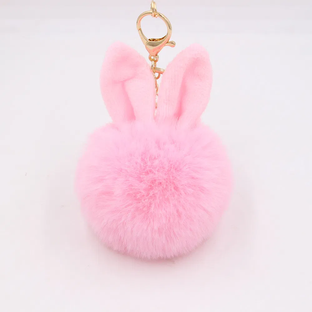 Hot Fluffy Girly POM POM Keyring with Ear Round Shaped Fur Ball Mini Plush Keychain