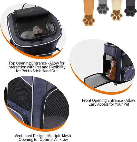 Custom Pet Carrier Strap Foldable Travel Backpack with Internal Seat Belt
