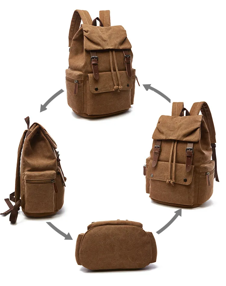 Designer Retro Style Backpacks Durable Canvas Backpack Laptop 15 Inch
