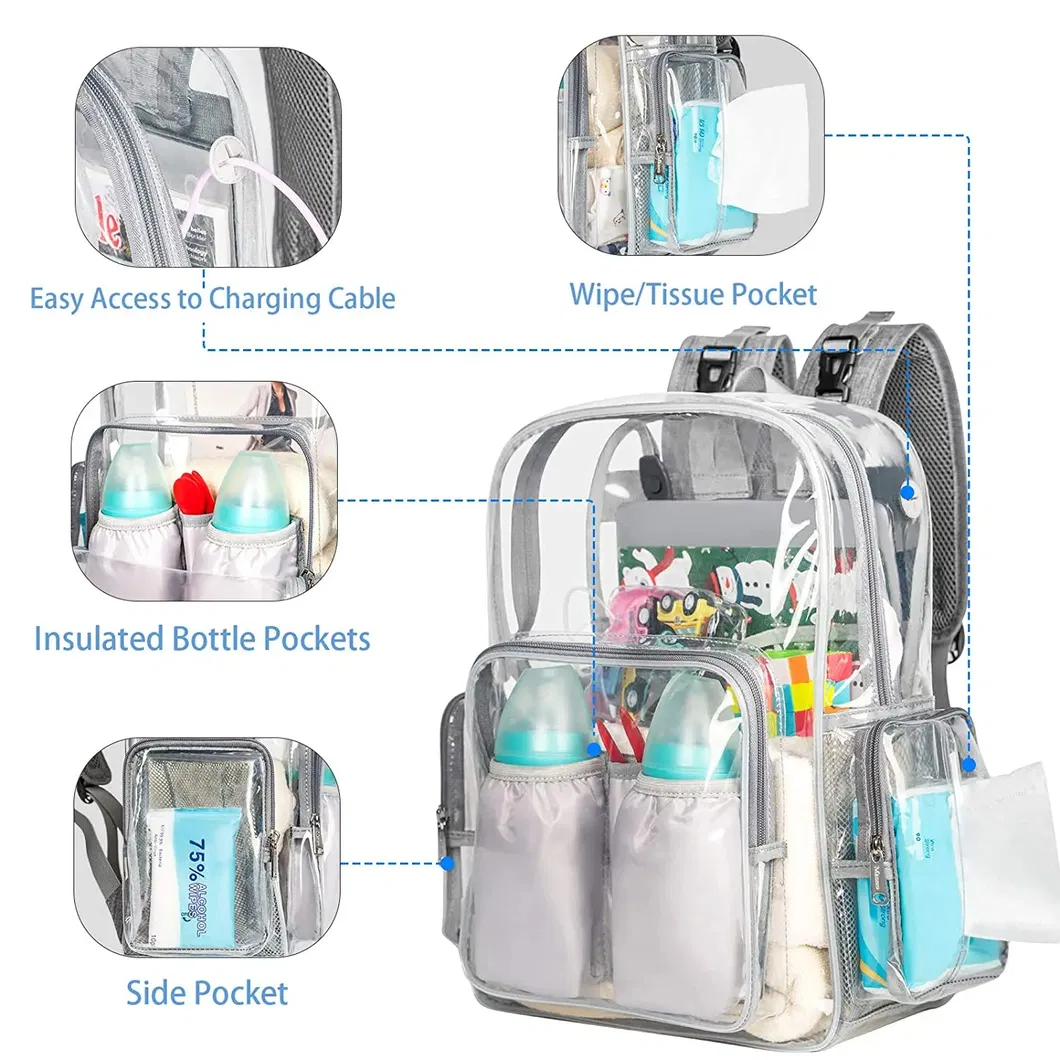 Custom Stylish Holographic School Bag Outdoor Waterproof Clear Transparent PVC Student Backpack