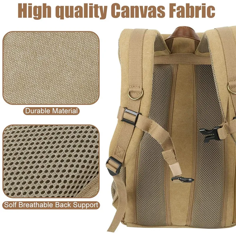 Customized Retro Fashion Waxed Canvas Backpack Outdoor Large Capacity Waterproof SLR Camera Backpack