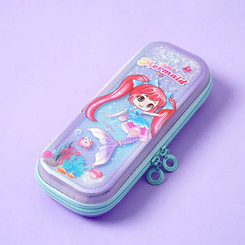 Pen Case Filled with Oil Quicksand Pen Box Cartoon TPU Student Stationery Box Children&prime;s Pencil Case Pouch