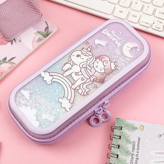 Elementary School Student Pencil Case Filled with Oil Quicksand Pencil Case Cartoon TPU Student Stationery Case Pouch