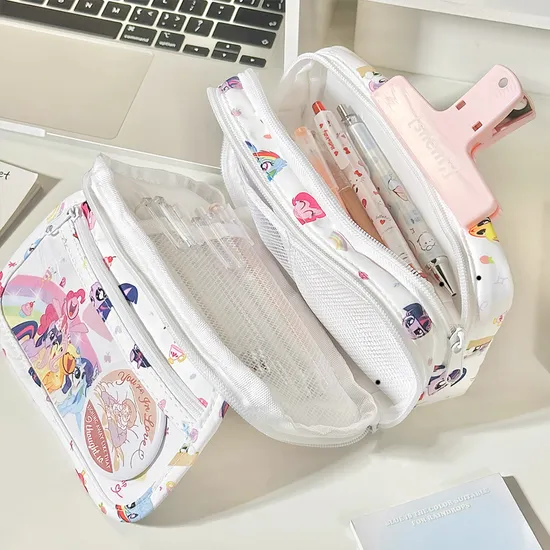 Pencil Bag White Primary School High Capacity Children′s Stationery Box Girl