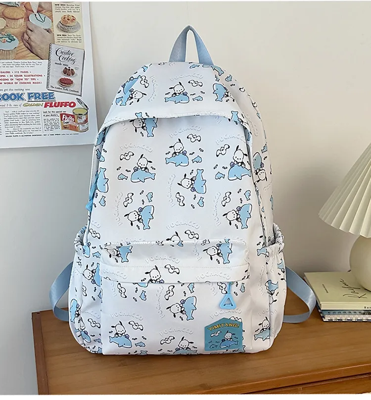 New Junior High School Nylon Backpack Cute Cartoon Hanger Print Large Capacity Boys and Girls School Backpack