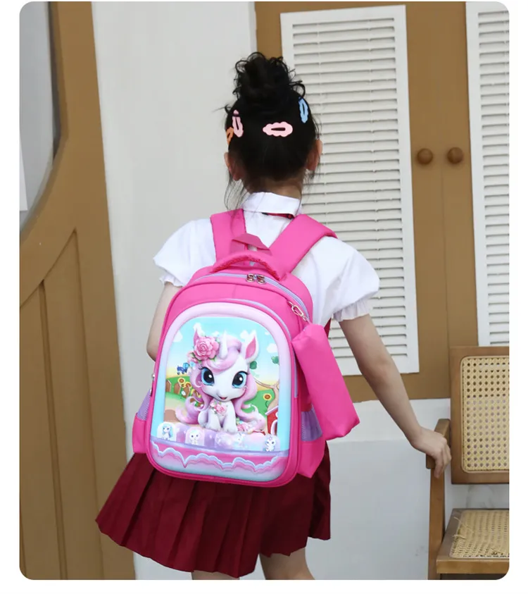New Children&prime;s Cute Backpack Oxford Cloth Two Piece Cartoon Primary School Large Capacity Lightweight Backpack Set