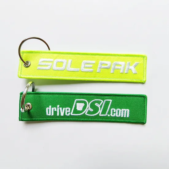 High Quality Custom Woven Fabric Embroidery Key Jet Tag Patch Keychain Key Ring Jet Tag