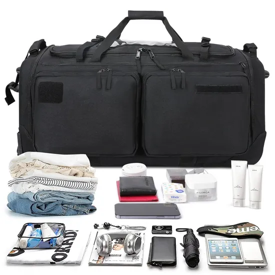 Multi-Pocket Trolley Bag Travel Bag with Wheels Trolley Wheeled Duffel Suitcase Luggage Rolling Duffle Bag